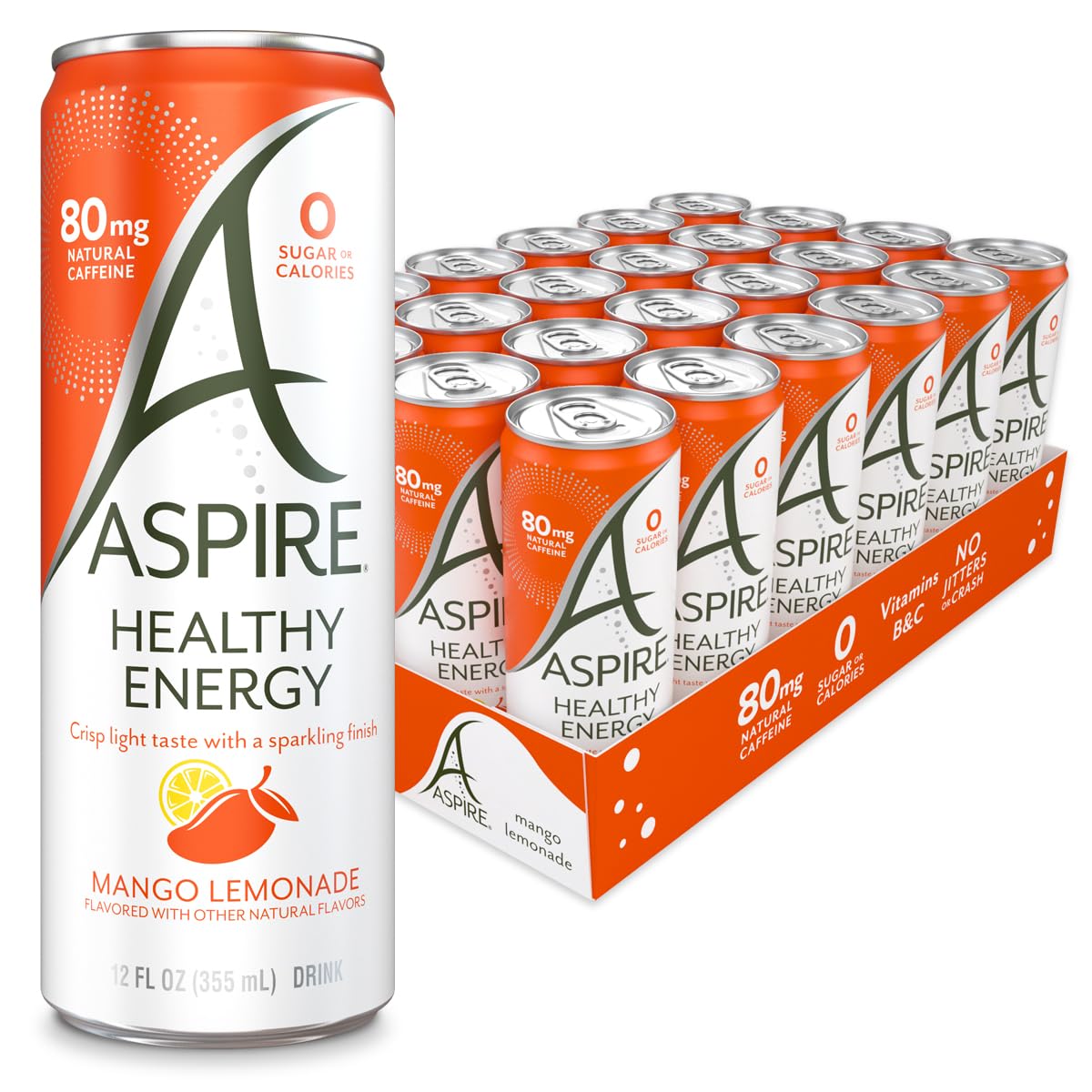 ASPIRE® Raspberry Acai, Healthy Energy Drink 80mg Natural Caffeine, Zero Sugar No Carbs Keto Friendly, 12 Pack Green Tea Sugar Free Drink Low Caffeine Zero Calorie