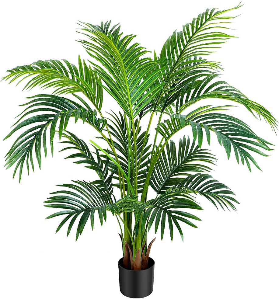 Worth Garden 4ft Artificial Areca Palm Plant, Fake Cane Palm Silk Tree Indoor Outdoor, Dypsis Lutescens