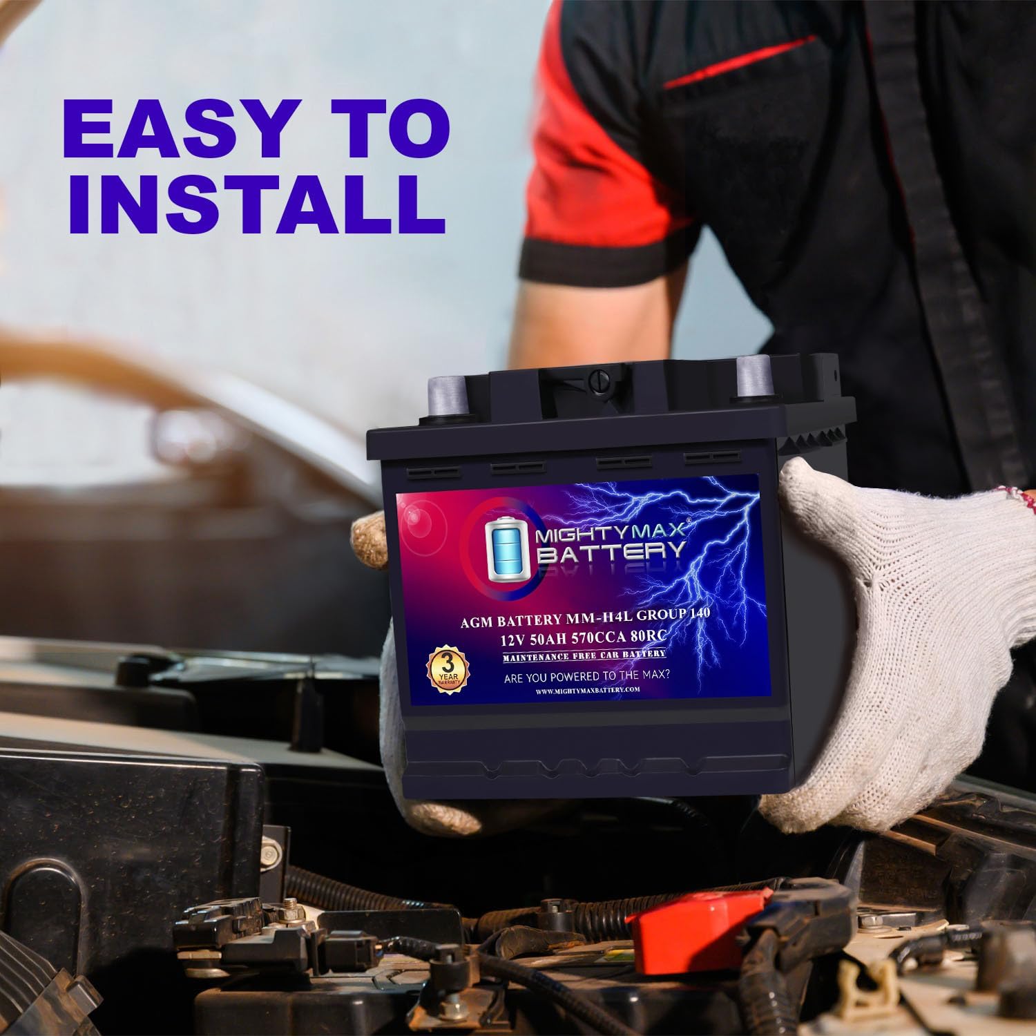 Mighty Max Battery MM-H8 Start and Stop Car BCI Group 49 12V 95Ah, 160RC, 900 CCA Rechargeable AGM Car Battery