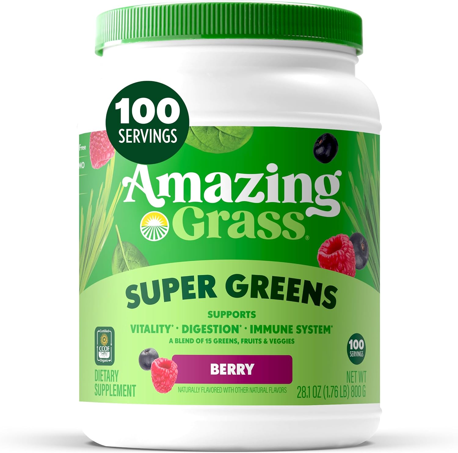 Amazing Grass Super Greens Powder Original, 60 Servings, 16.9 oz | Organic Greens Superfood Powder with Spirulina, Beet Root, Probiotics & Digestive Enzymes to Support Digestion