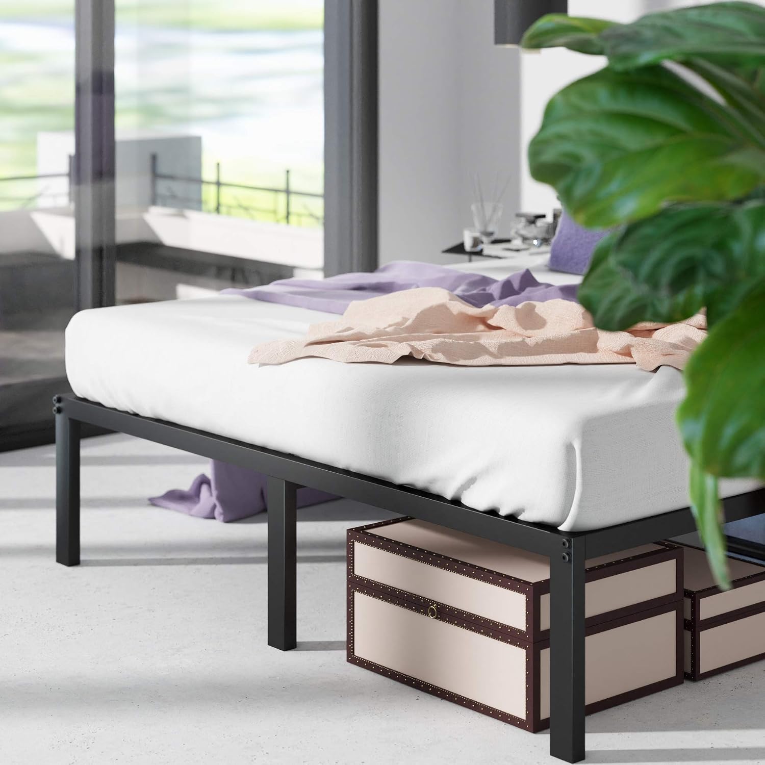 ZINUS Van 16 Inch Metal Platform Bed Frame / Steel Slat Support / No Box Spring Needed / Easy Assembly, Full