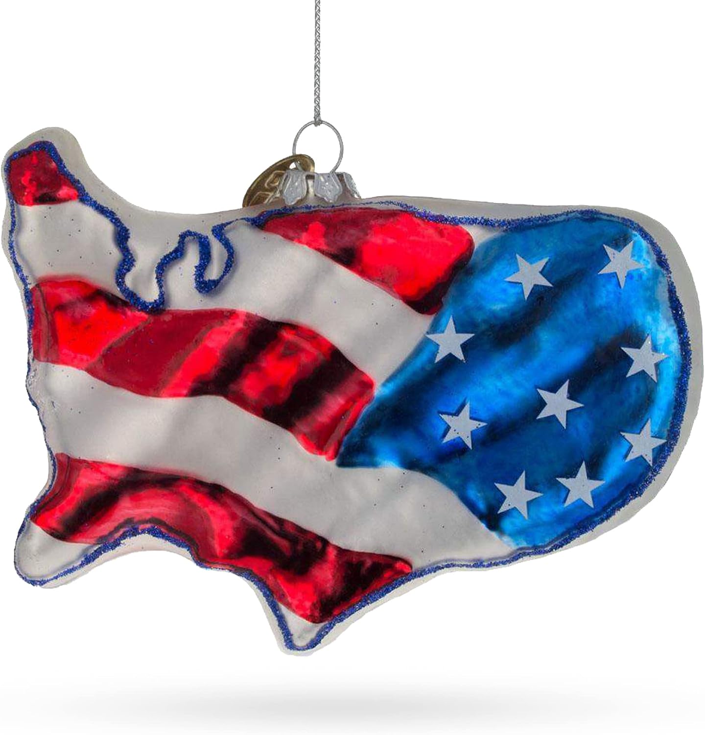 United States Flag on Map Glass Christmas Ornament | Hand Painted, Ready to Hang, Gift Tagged