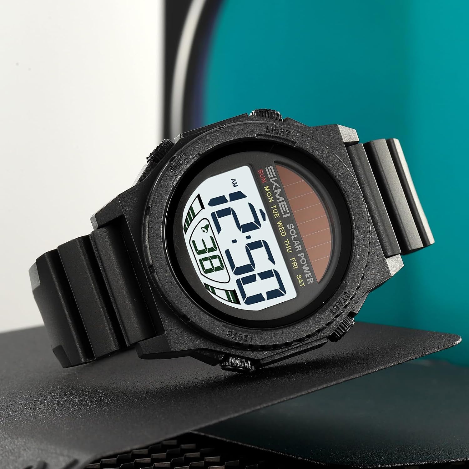 MASTOP Solar Powered Energy Watch for Men Military Digital Multifunctional Led Luminous Indication 2 Time Zone 50m Waterproof Watch Reloj Solar para Hombre