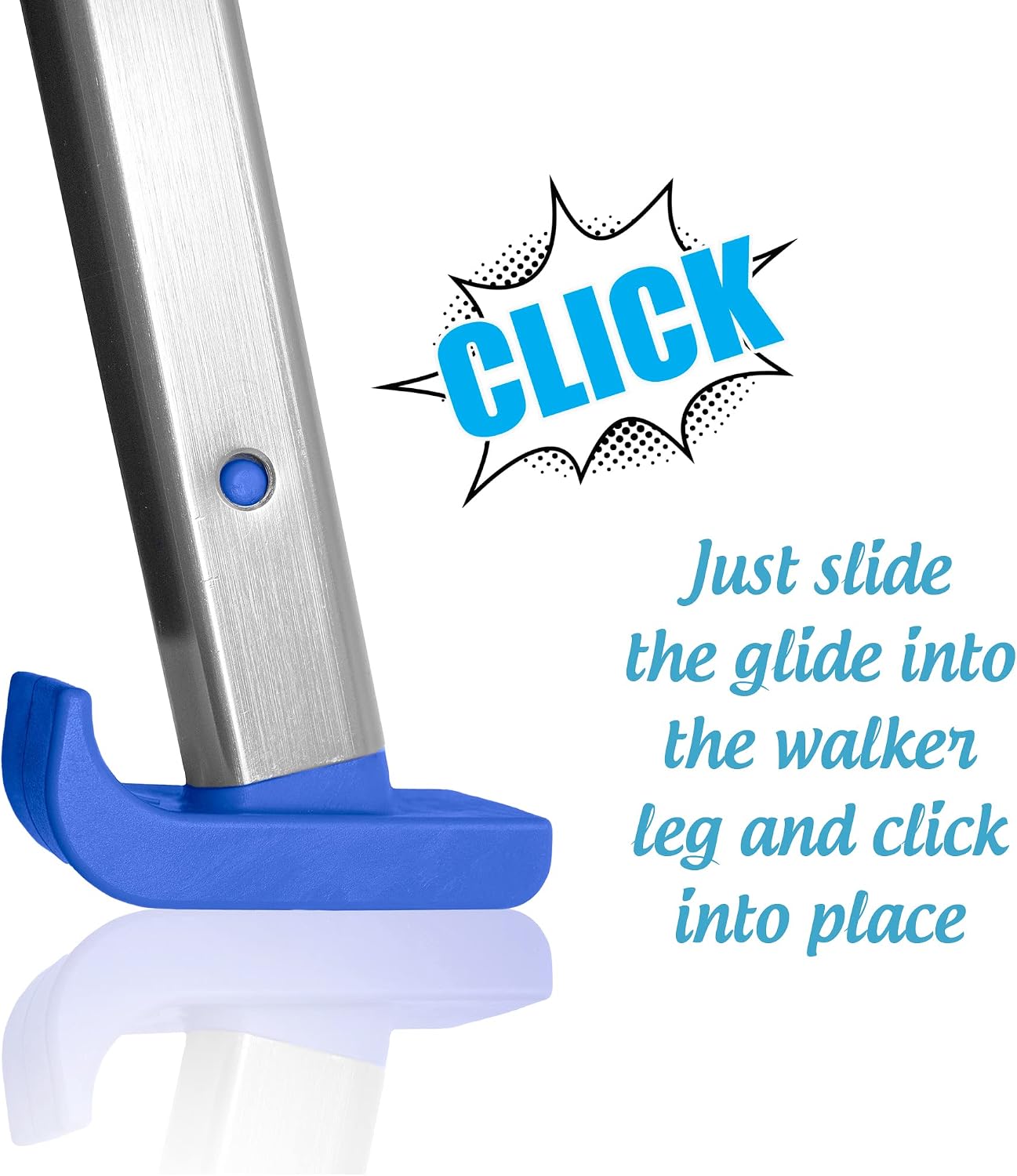 'Click & Go' Ski Glides for Stander EZ Fold-N-Go Travel Walker and Able Life Space Saver Walker (Gray)