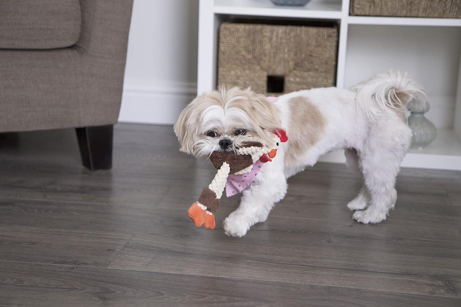 goDog Checkers Just for Me Skinny Cow Squeaky Plush Dog Toy, Chew Guard Technology - White, Mini