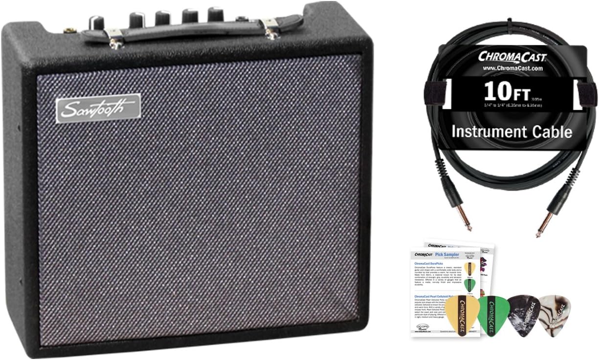Sawtooth 10-Watt Electric Guitar Amp with Instrument Cable & Pick Sampler