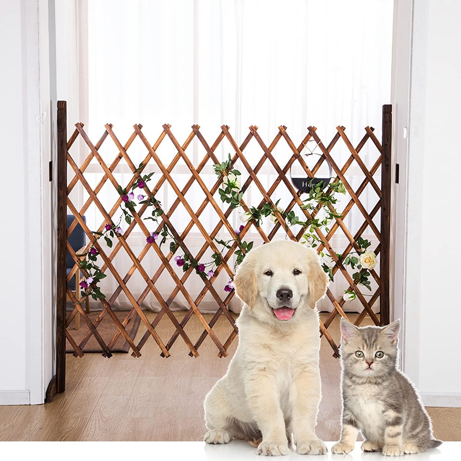 MYOYAY 2PCS Expandable Garden Fence Instant Wooden Pet Gate