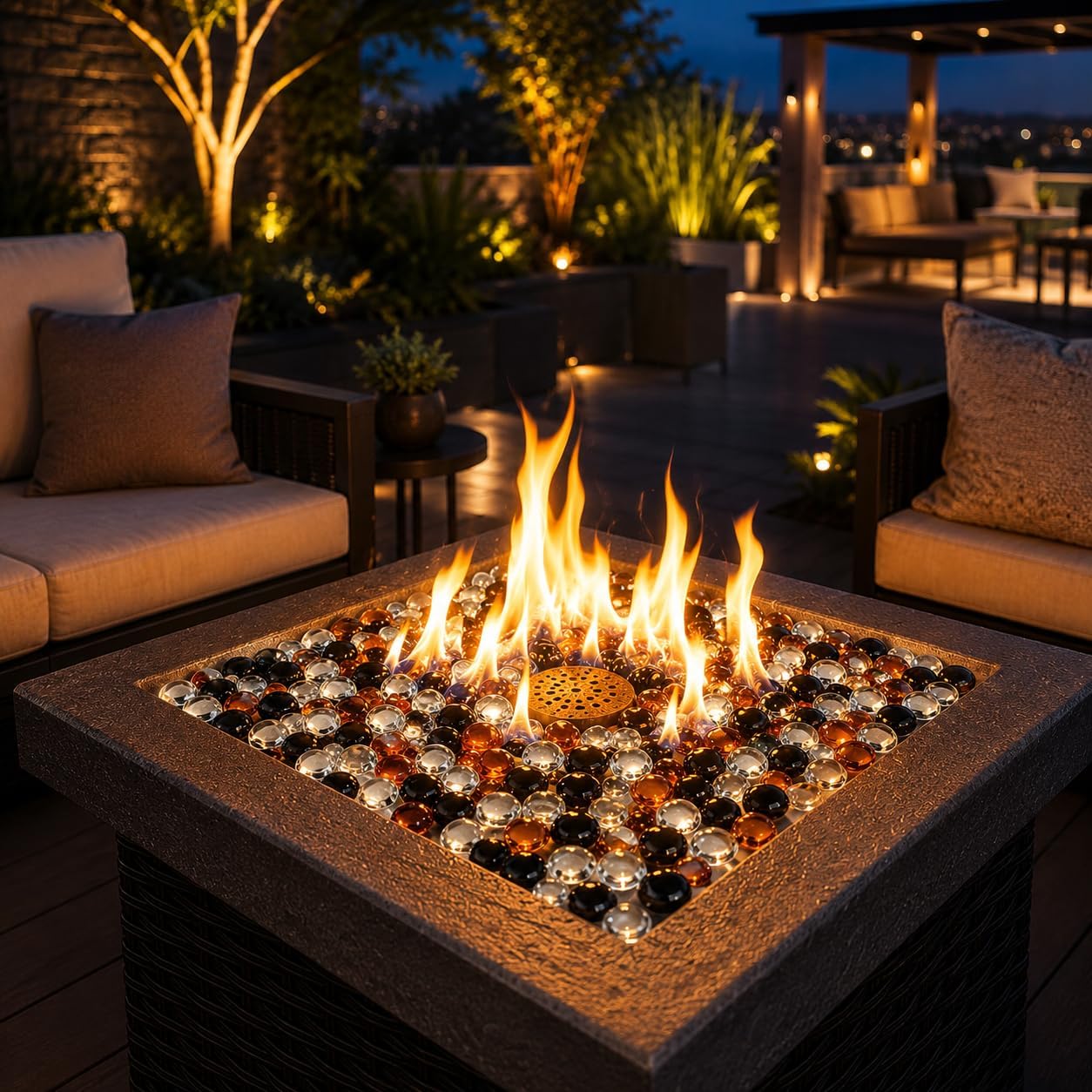 Hisencn Fire Glass Beads for Fire Pit 1/2 Inch, Blended Blue Fire Glass Rocks for Propane Gas Fireplace or Natural