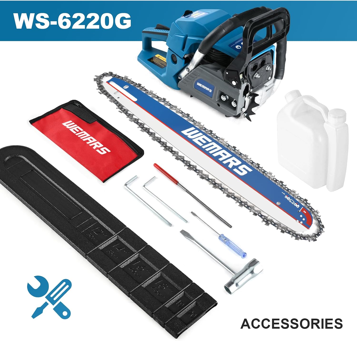 2-cycle 63CC Chainsaw Saw Gas Powered 20" Chain Saws Cordless Petrol Saw Handheld Chainsaw for Cutting Wood Trees Branches (63ACK)