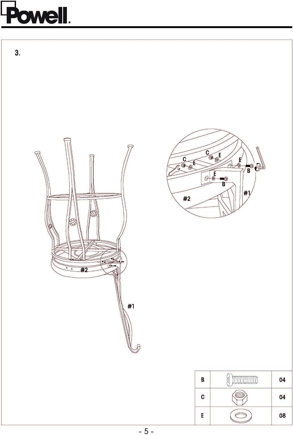 Powell Company Big & Tall Copper Stamped Back Arms by Powell Big and Tall Counter Stool, 24" Seat Height, brown