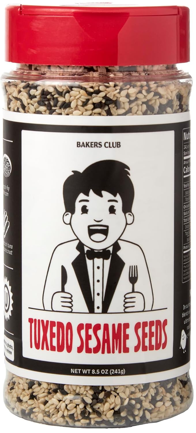 Bakers Club 8.5oz Mixed Black and White Sesame Seeds - Tuxedo blend for Sushi, Tuna, Stir Fry, Bread, Poke Bowls - Kosher, Gluten Free
