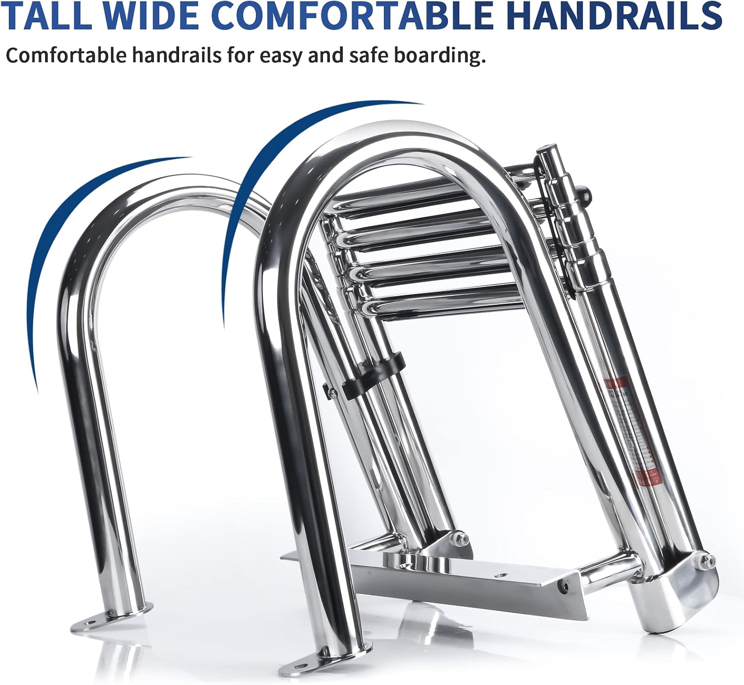 4-Step Pontoon Boat Ladder, 316 Stainless Steel Folding Telescoping Inboard Ladder with Hand Railing and Extra Wide Steps