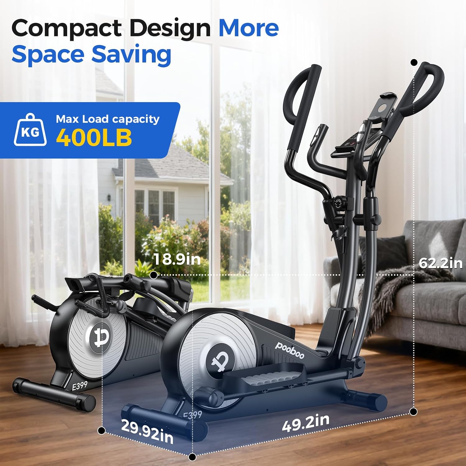 pooboo Elliptical Machine, Elliptical Exercise Machine with 16-Level Resistance&Quiet Magnetic Driving System, Elliptical Machine for Home with LCD Monitor&15.5-17IN Stride, 350LBS Weight Capacity