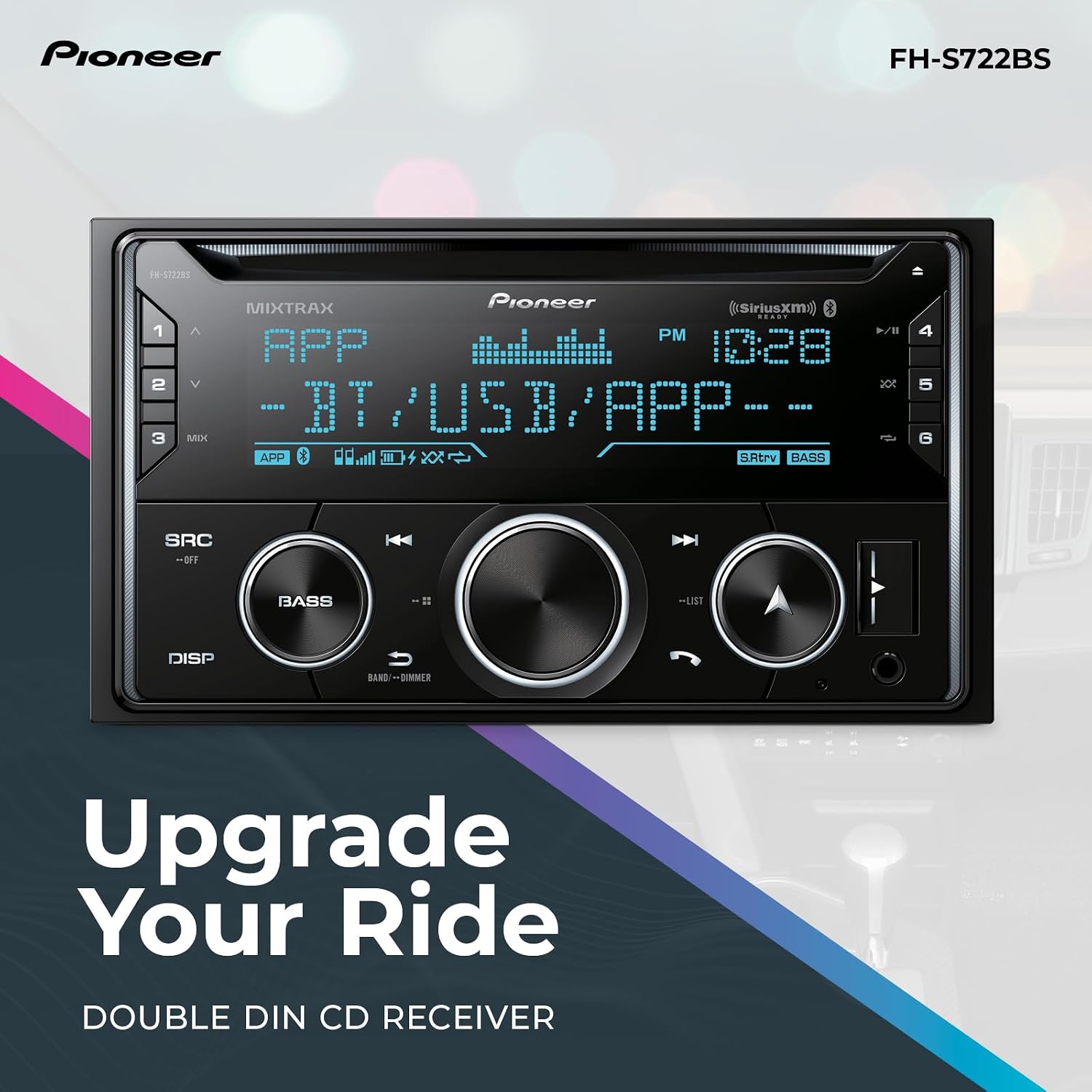 Pioneer FH-S722BS Double Din CD Car Stereo with Bluetooth and USB/AUX