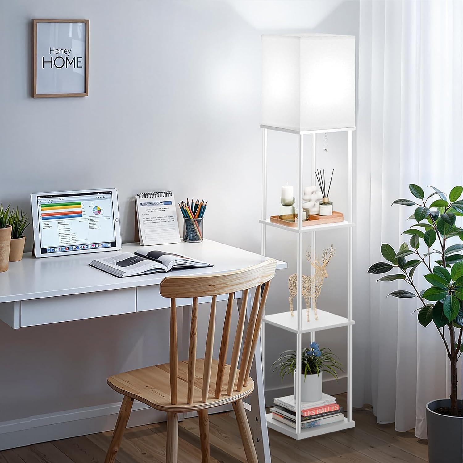 SHINE HAI Floor Lamp with Shelves, 3-Tier Square Modern Shelf Lamp
