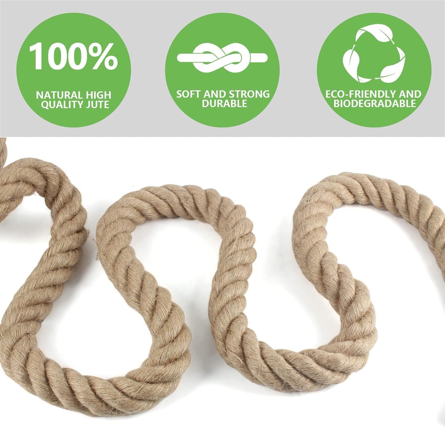 Jute Rope 1 in x 100 ft Thick Twisted Manila Ropes Natural Hemp Rope for Swing Bed, Railing, Crafts, Docks, Tug of War, Decorating, Nautical, Landscaping, Hammock