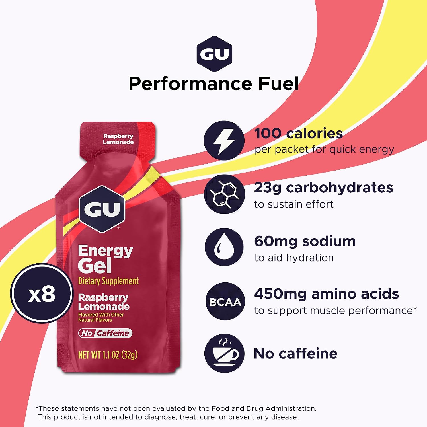GU Energy Original Sports Nutrition Energy Gel, Vegan and Dairy-Free On-the-Go Energy for Any Workout, Vanilla Bean, 8-Count