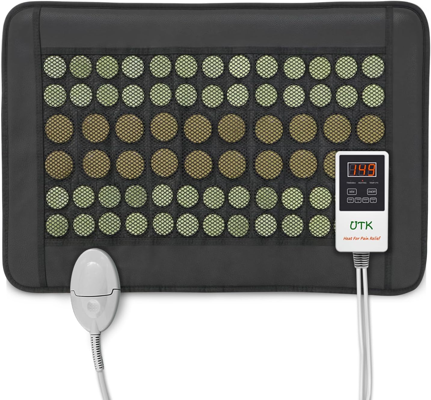 UTK Far Infrared Heating Pad for Back Pain Relief, Natural Jade, 23.5x16 in | 52 Natural Jade & 20 Tourmaline Stones, Up to 159°F, 4H Auto-Off, Memory Function, FSA-HSA Eligible, Gifts for Women & Men