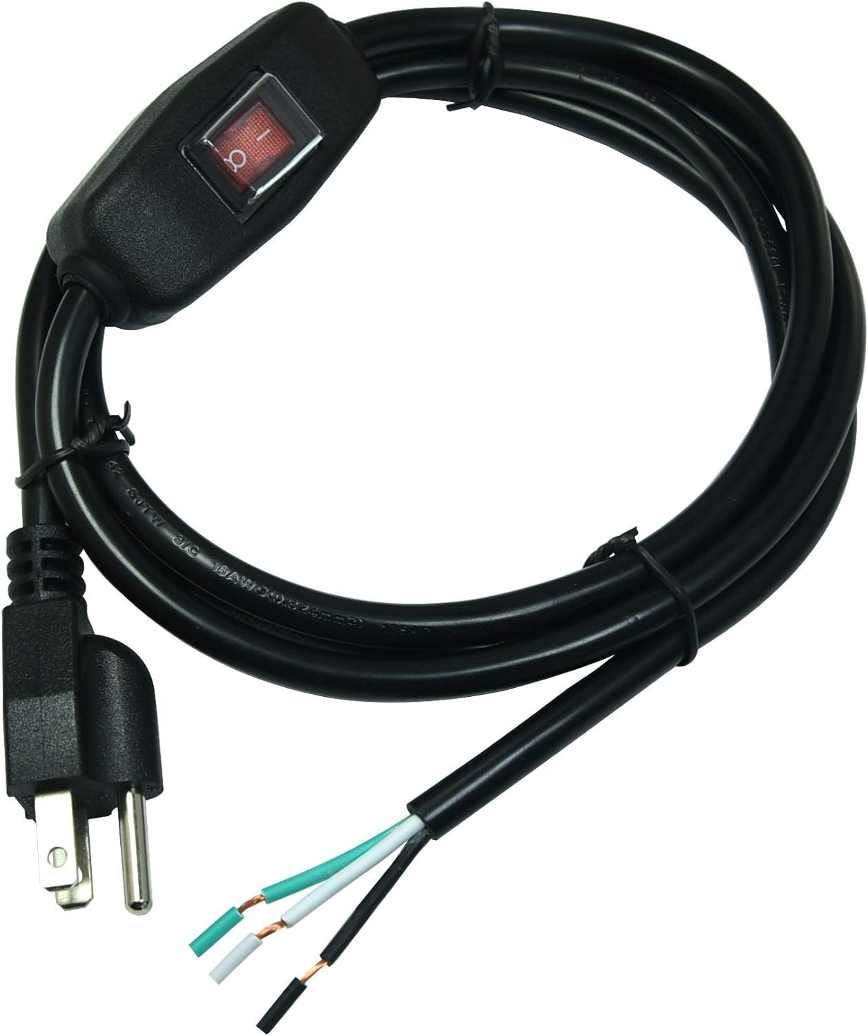 FILSHU 6ft 18 Gauge 3 Prong AC Power Cord with On Off Switch