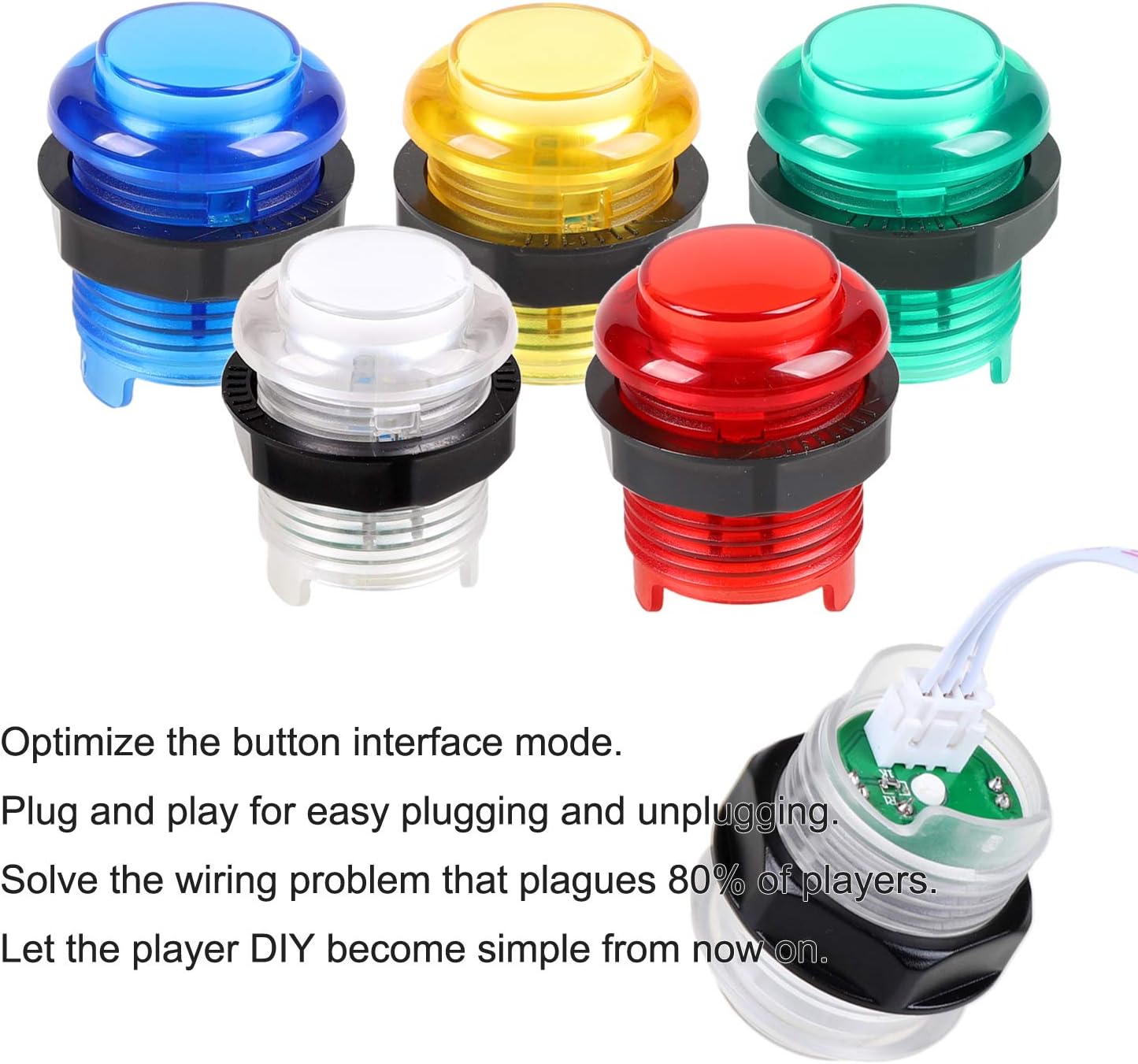 EG STARTS 2 Player Arcade Games DIY Kit Parts 2 Ellipse Oval Joystick Handles + 20 LED lit Arcade Buttons (Red & Blue Kit)