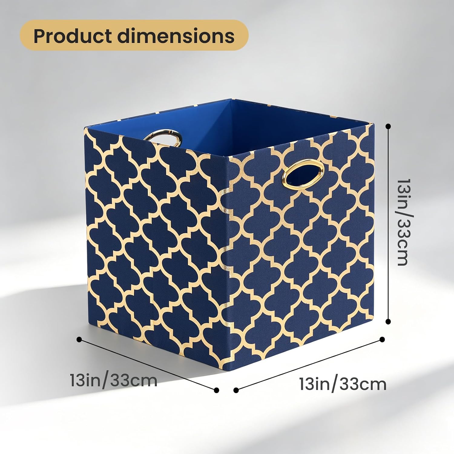 Posprica Storage Bins, Storage Cubes,13×13 Fabric Drawers Organizer Basket Boxes Containers (13×13×13/4pcs, Cream/gold geometry Pattern)