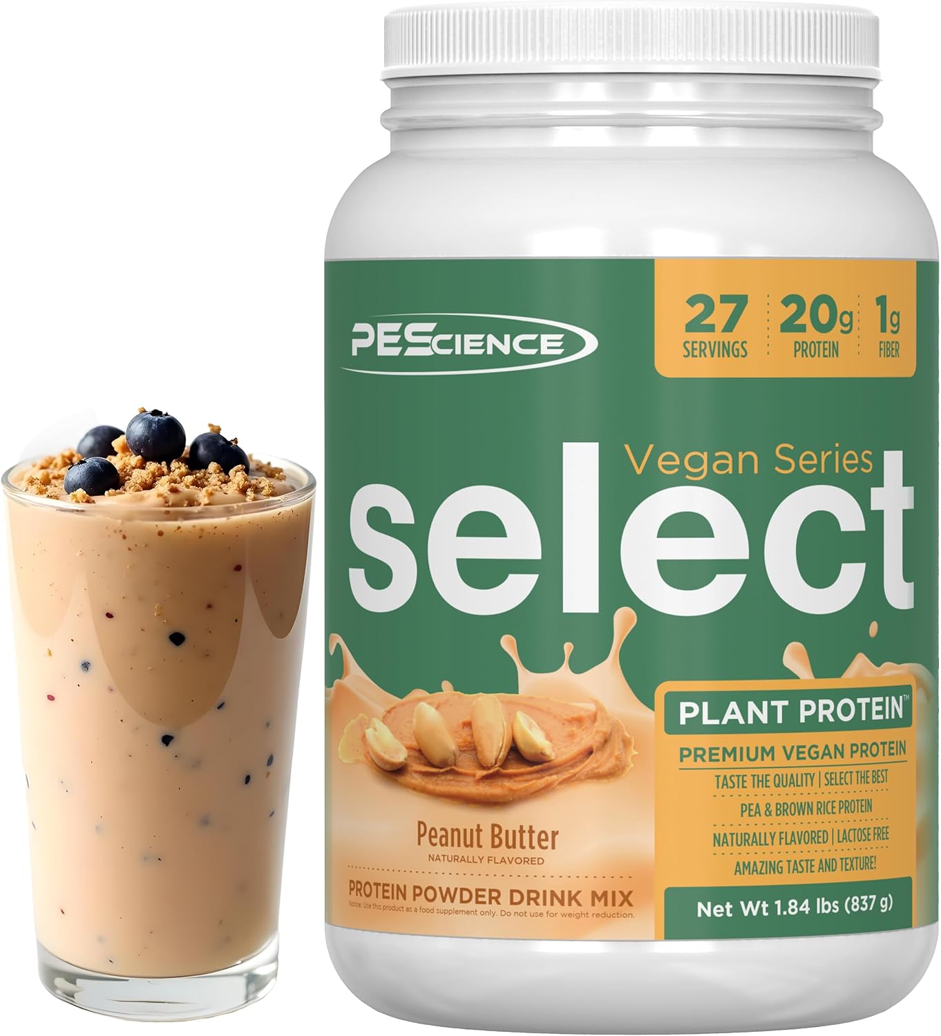 PEScience Select Vegan Protein Powder, Peanut Butter Delight, 27 Servings | Plant Based Protein Powder, Pea and Brown Rice Blend, Dairy Free, Lactose Free, Gluten Free