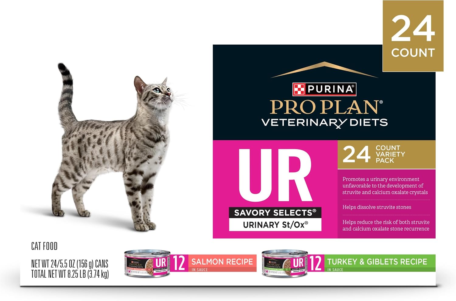 Pro Plan Veterinary Diets Purina UR Urinary St/Ox Savory Selects Wet Cat Food Variety Pack - (Pack of 24) 5.5 oz. Cans