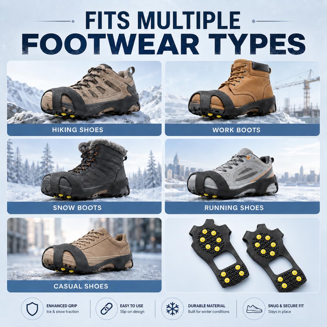 Ice Cleats for Shoes and Boots, Ice Snow Traction Cleats Grippers, Non Slip Shoe Ice Grippers