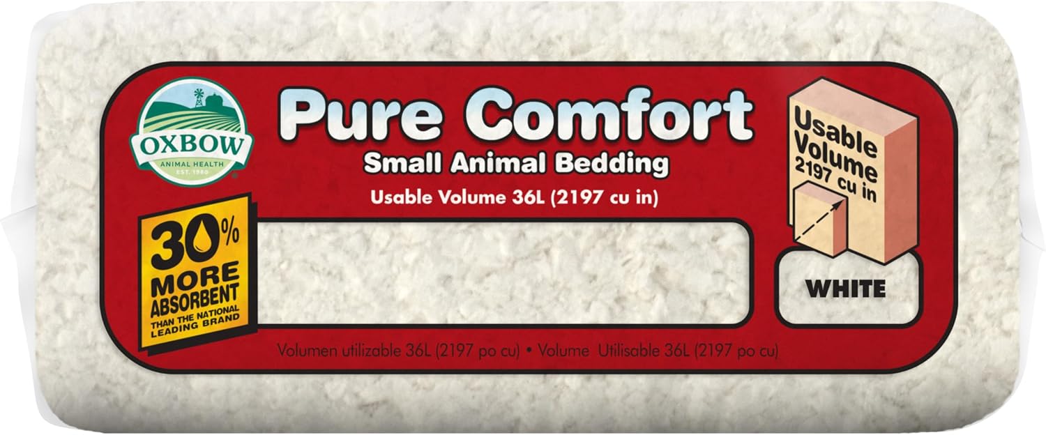 Oxbow Small Animal Bedding, Hamster, Guinea Pig, Rabbit, White, USA, 36 L | Pure Comfort, Hamster Bedding, Guinea Pig Bedding, Low Dust, Virgin Paper, Litter Box, Bunny, Rats, Gerbils, Chinchillas