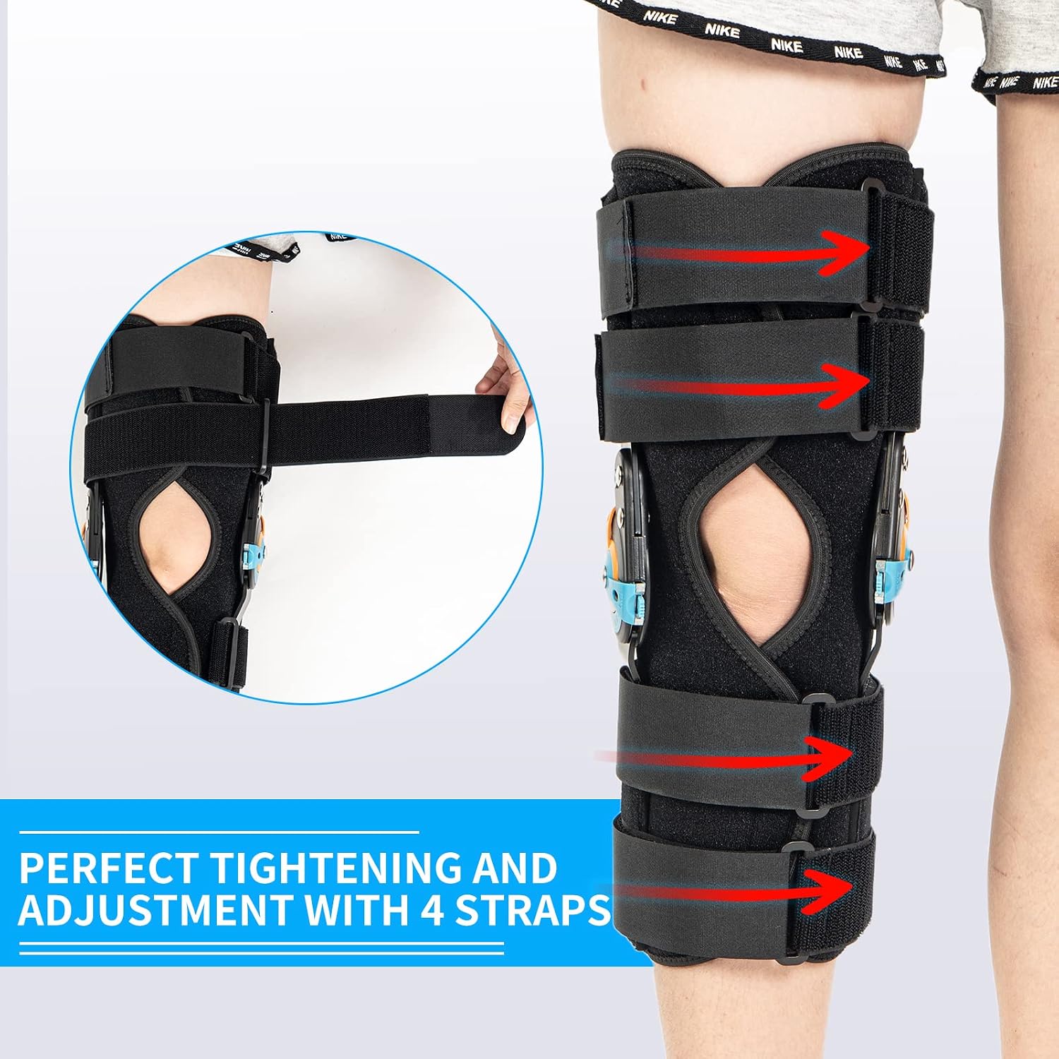 Hinged ROM Knee Braces Adjustable Knee Immobilizer Support for Knee Pain ACL MCL PCL Arthritis Meniscus Tear Post OP Recovery for Men and Women Side