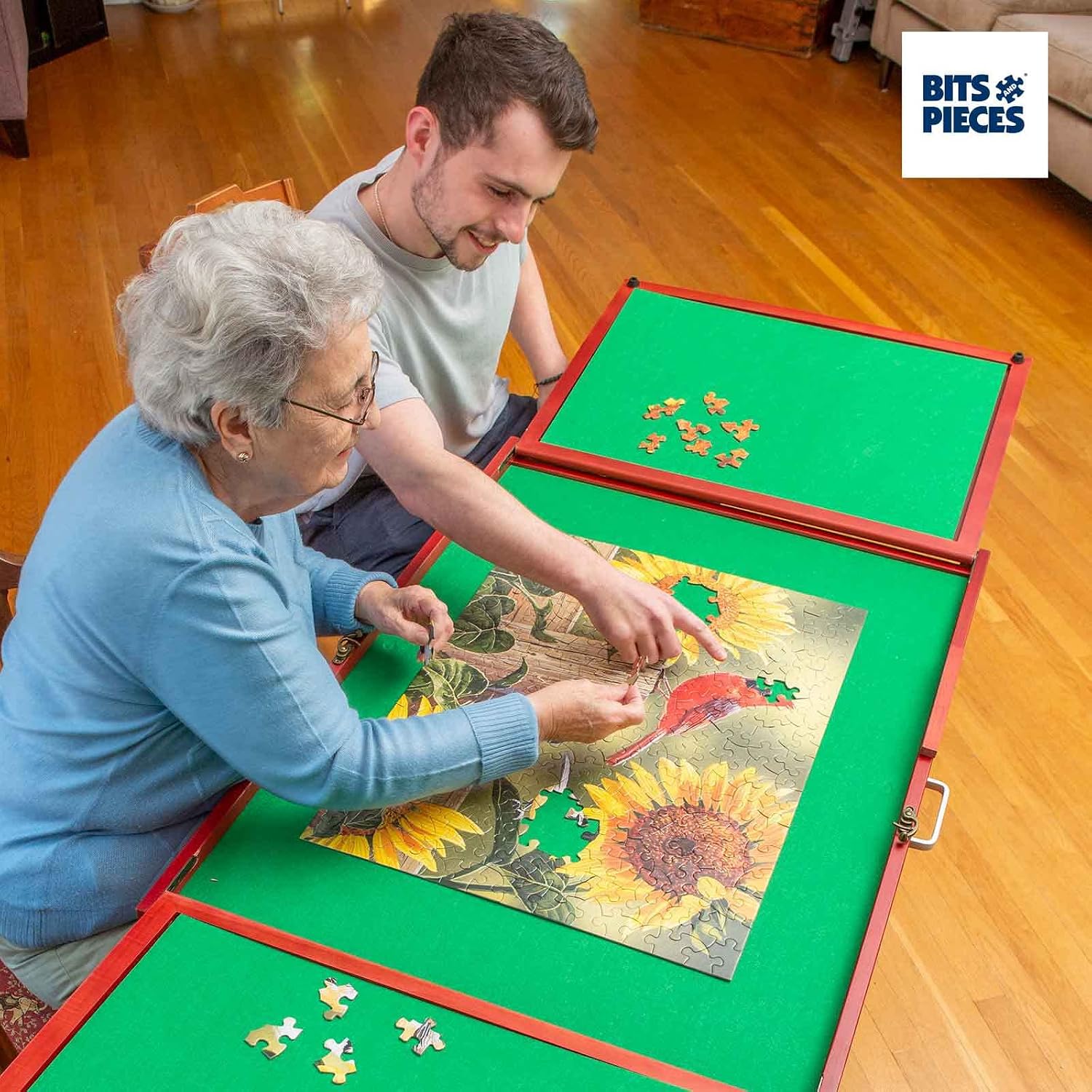 Bits and Pieces Fold-and-go Wooden Jigsaw Puzzle Table with Legs Folding Puzzle Board 1500 Pieces, Non-Slip Top, Carry Handle