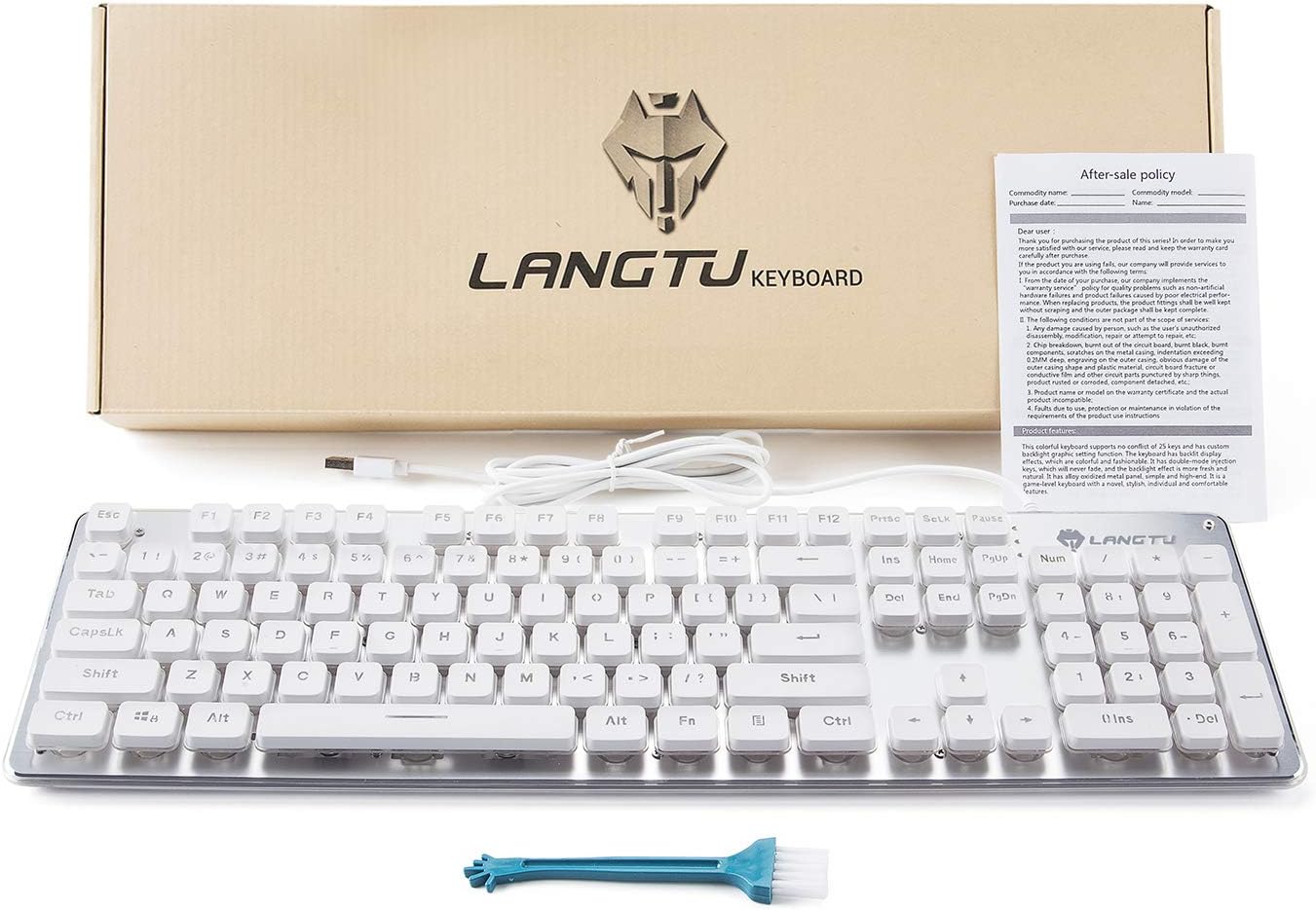 LANGTU Membrane Gaming Keyboard, Rainbow LED Backlit Quiet Keyboard for Office