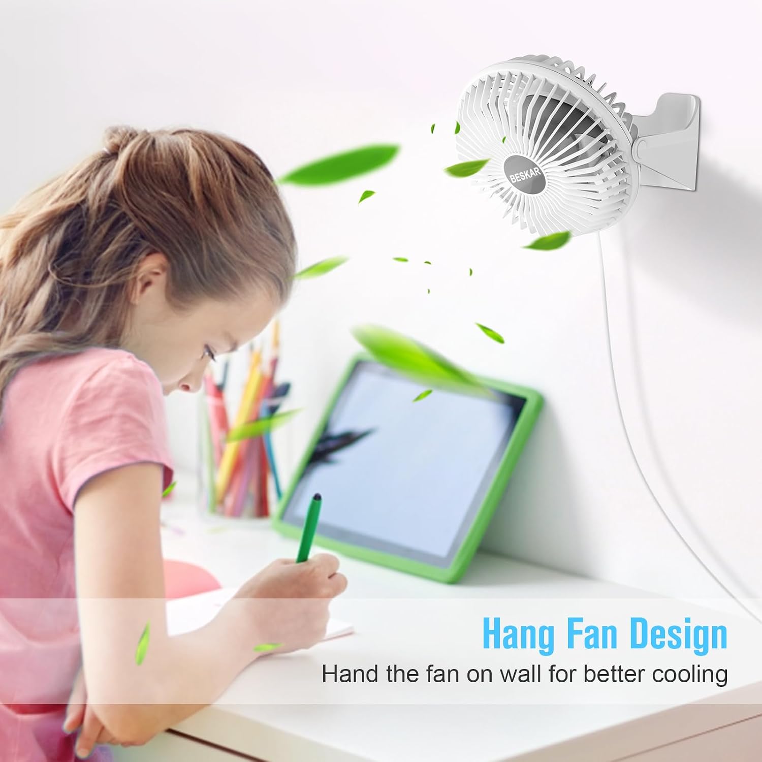 BESKAR USB Small Desk Fan, Portable Table Fans with 3 Speeds Strong Airflow