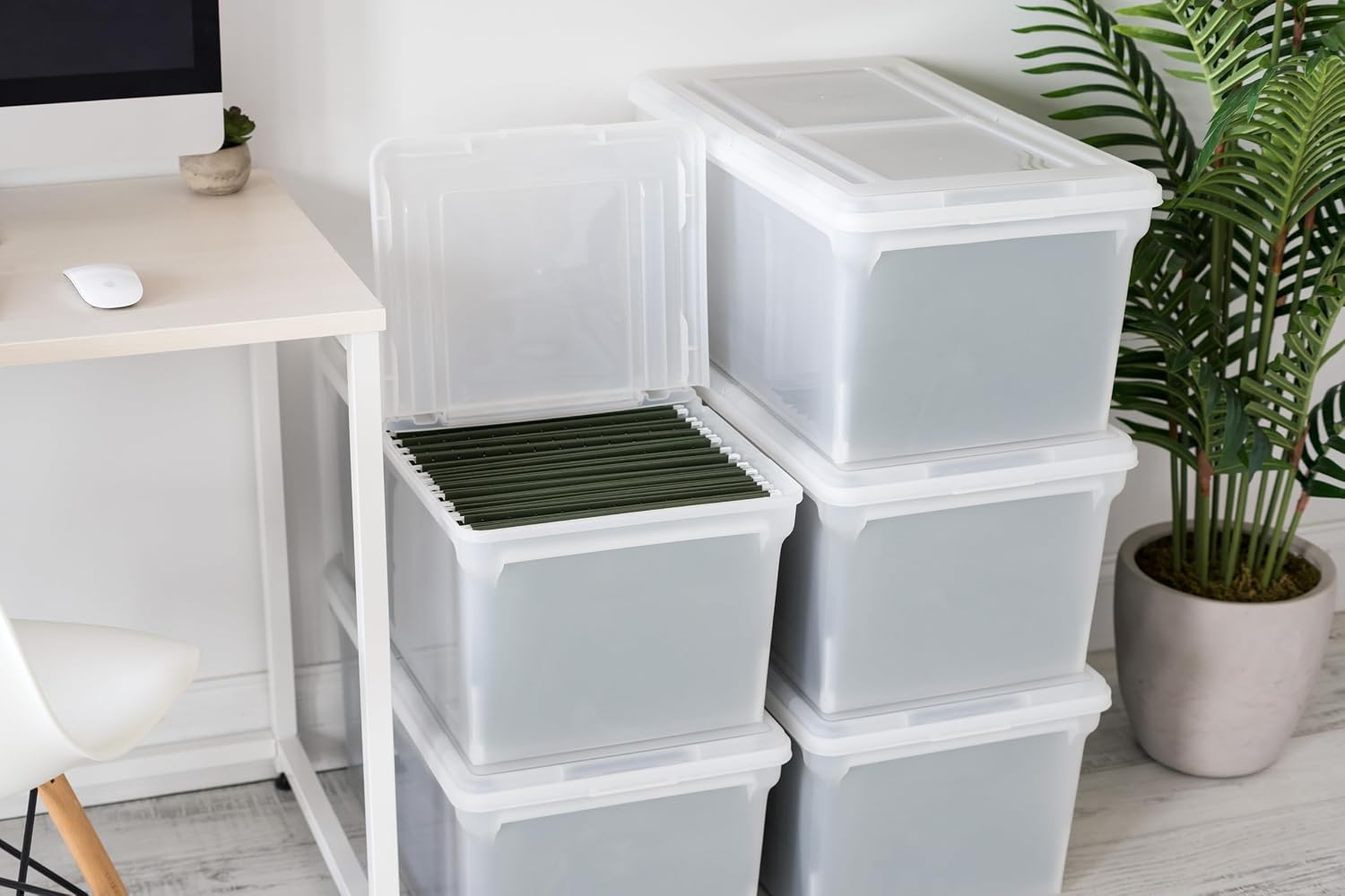 IRIS USA 5-Pack 44 Qt. Letter File Box with Hinged Lid, Clear | Protect important documents, letter and legal files with secure storage for home offices, moving, and long-term organization