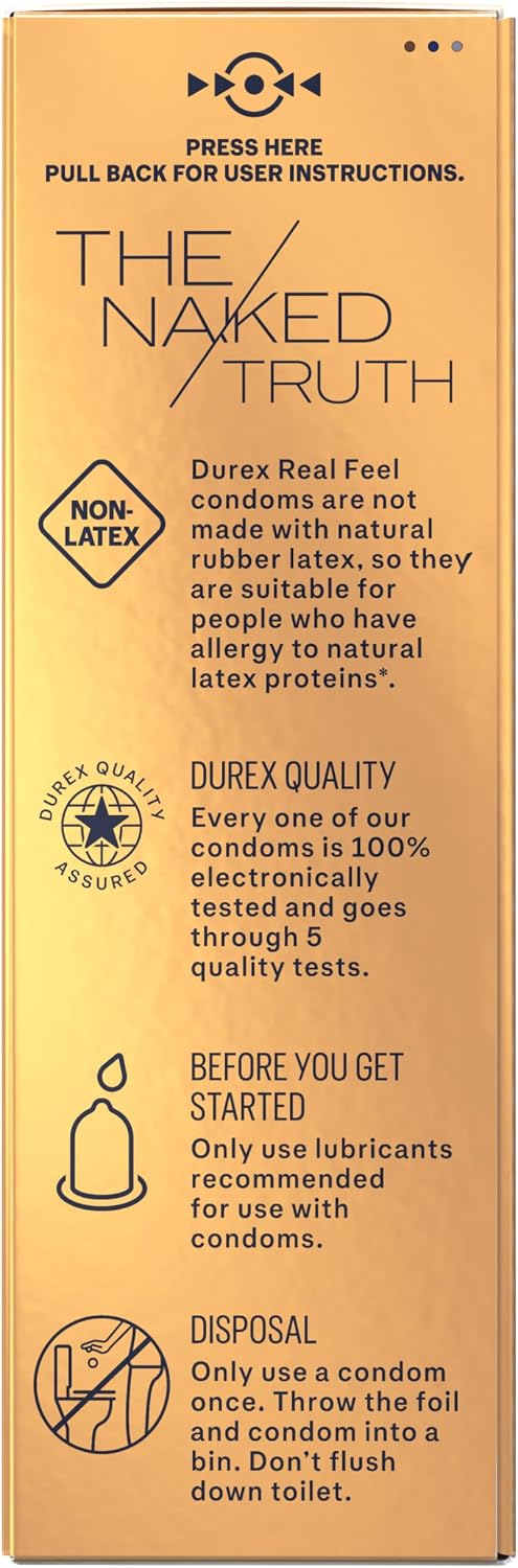 Durex Real Feel Non Latex Condoms, Lubricated Latex Free Condoms for Men, Natural Skin on Skin Feeling, 10 Count