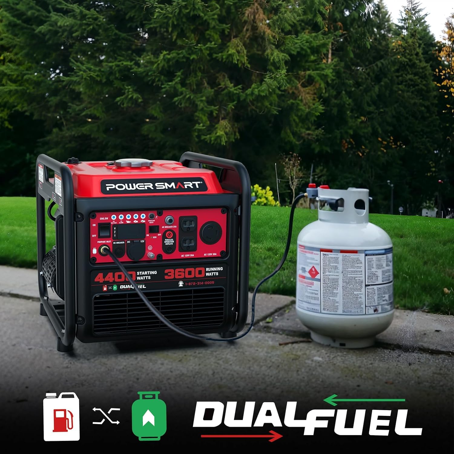 PowerSmart 4400-Watt Open Frame Inverter Generator, Gas Powered, CO-Sensor, Lightweight & Quiet for Home Use and Emergency Backup, Camping, EPA Compliant