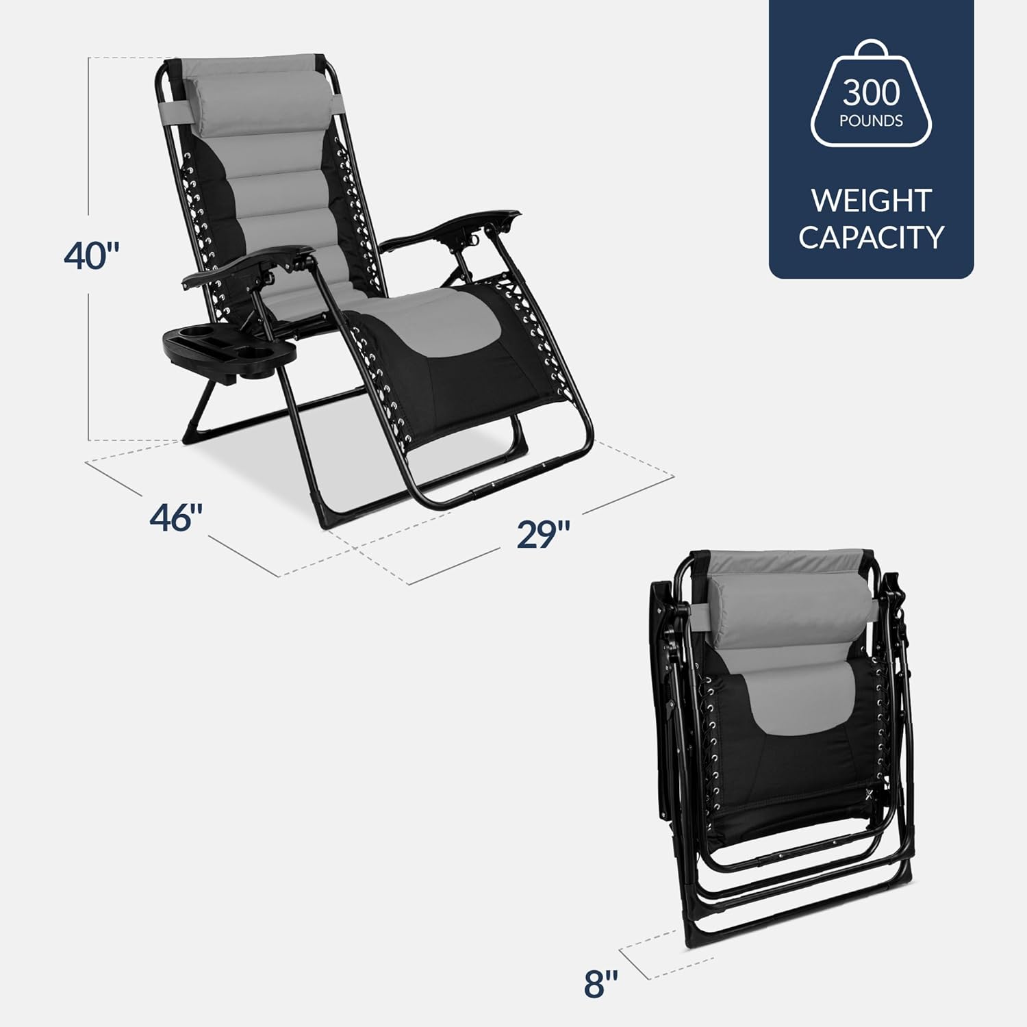Best Choice Products Oversized Padded Zero Gravity Chair, Folding Outdoor Patio Recliner, XL Anti Gravity Lounger for Backyard w/Headrest, Cup Holder