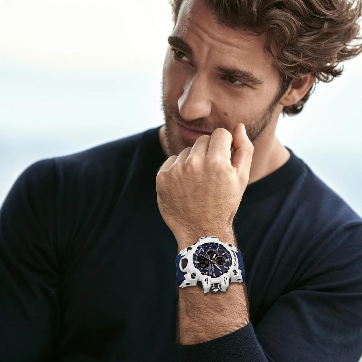 FANMIS Men Sports Outdoor Watch Analog Digital Multifunctional Black Watch | Black Sports Watch Casual Quartz Wristwatch Waterproof Military Wrist Watch Tactics LED Alarm Stopwatch Digital Watch for Men