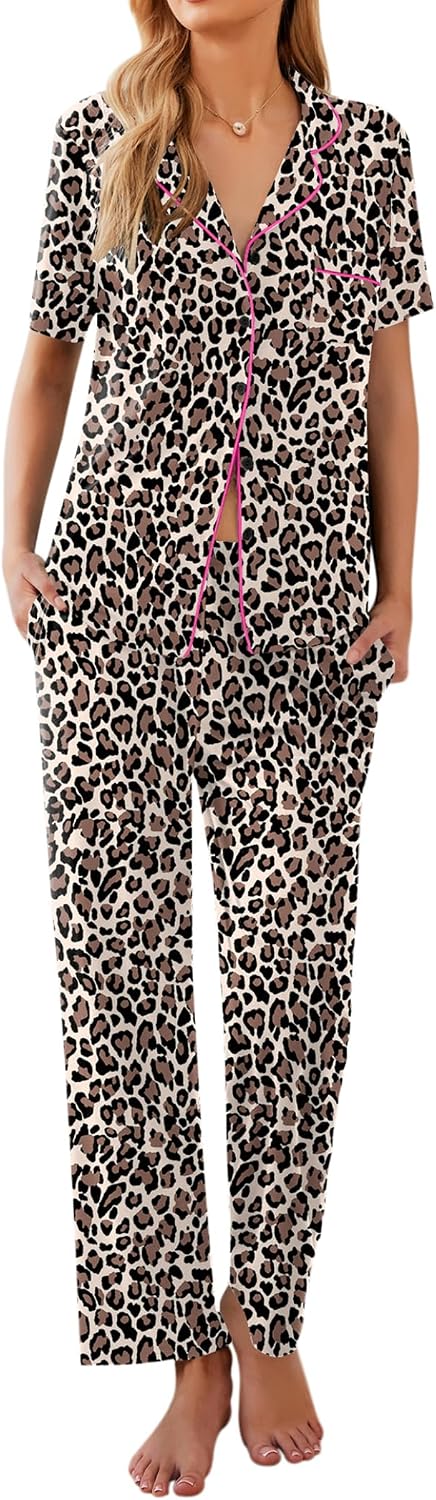 Ekouaer Womens Pajamas Set Short Sleeve Button Down Top & Pants Lounge Pjs