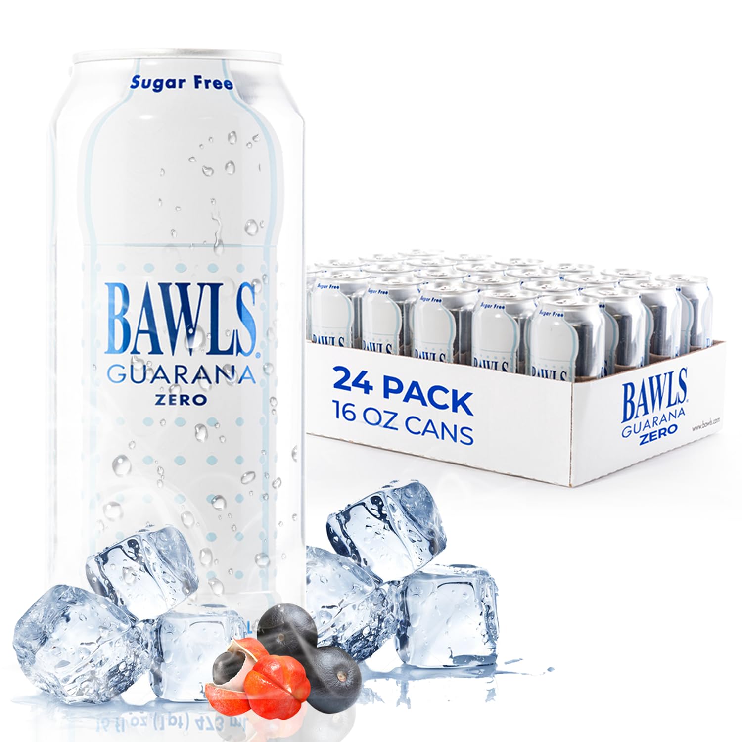 BAWLS Guarana Zero - High Energy Caffeinated Soda, 16oz 12 Pack Cans