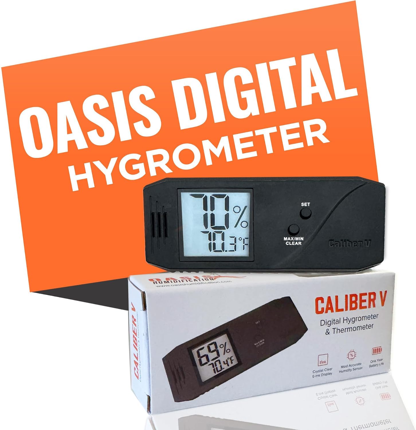 Oasis Caliber V Digital Hygrometer and Thermometer - Slim Hygrometer & Thermometer w/Digital Humidity Sensor Gauge for Precise Readings