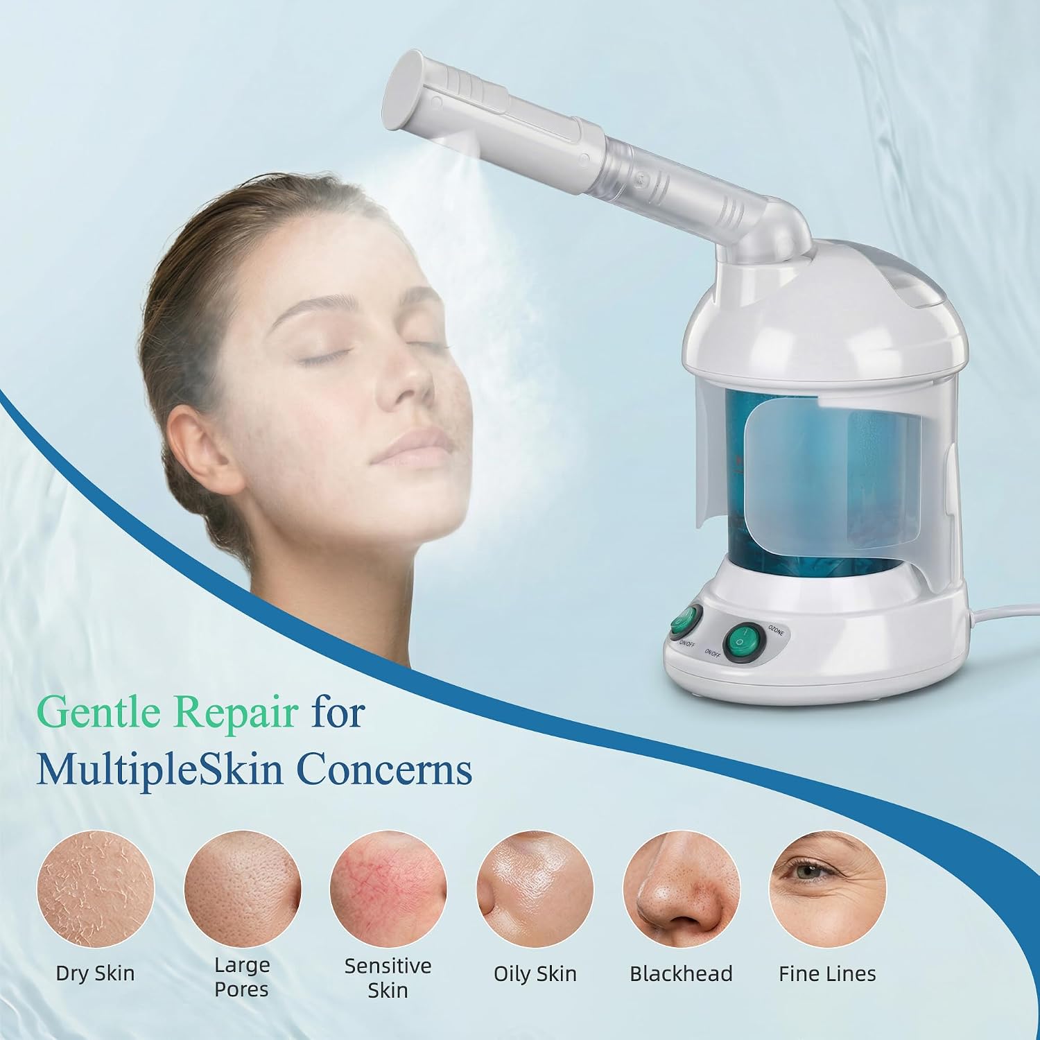 ZENY 3-in-1 Portable Facial Steamer and Hair Steamer, Humidifier, Nano Ionic Face Steamer for Acne Blackhead, Unclogs Pores, Spa Quality