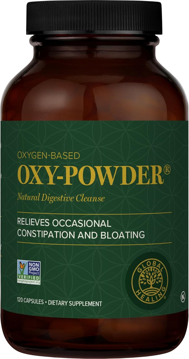 Global Healing Center Oxy-Powder Oxygen Based Safe and Natural Colon Cleanser and Relief from Occasional Constipation (120 Capsules)(Packaging may vary) | Global Healing Gut Cleanse - Magnesium Oxide Stool Softener(120 Capsules)