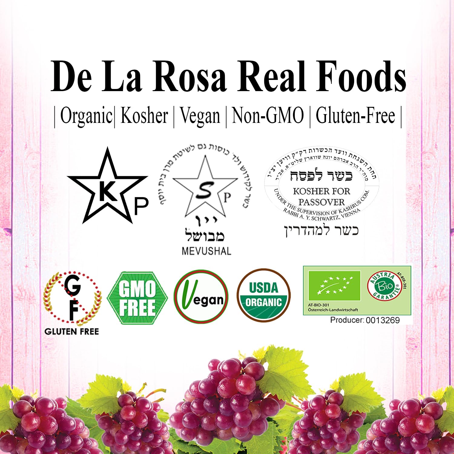 De La Rosa Organic Austrian Kosher Red Grape Juice (25.4 oz - 2pack)