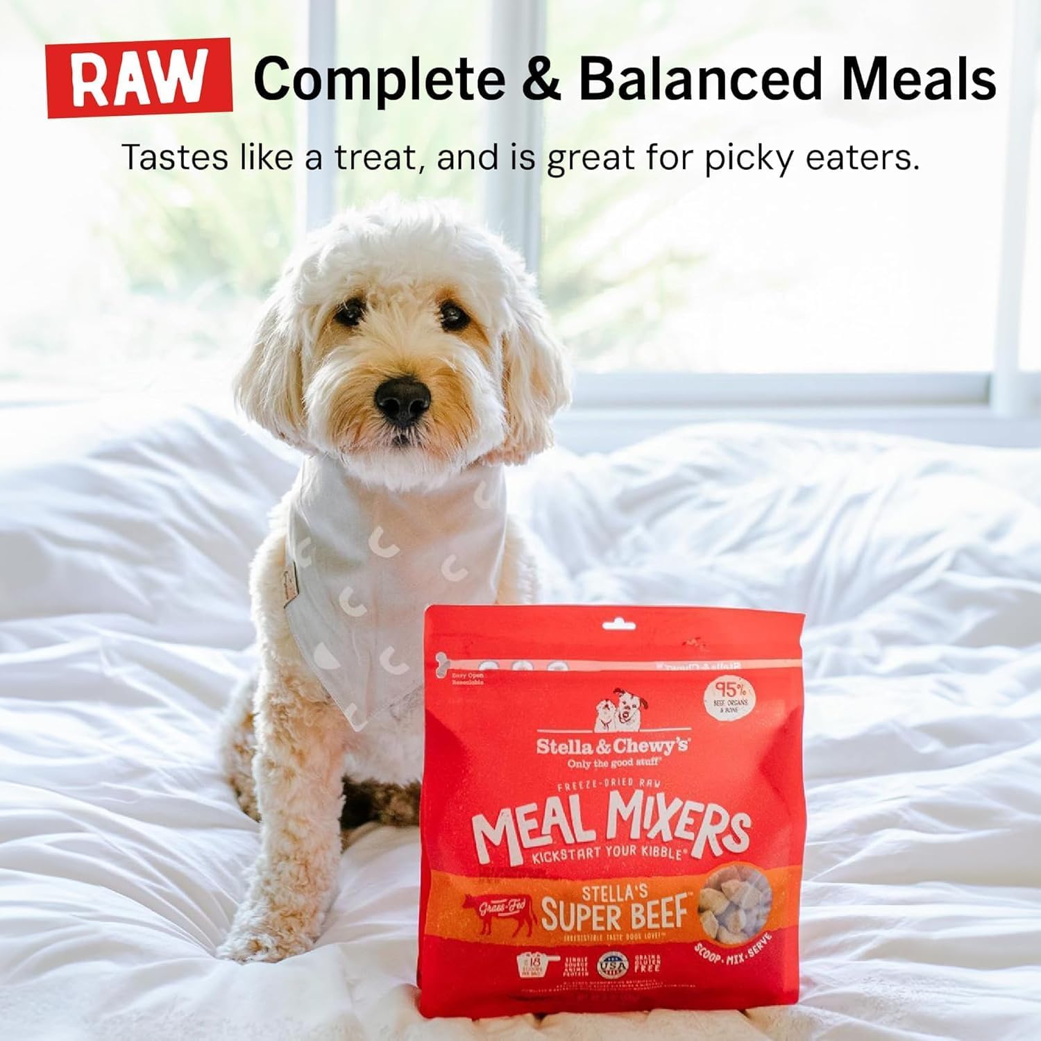 Stella & Chewy's Freeze-Dried Raw Chicken Meal Mixers- Dog Food Topper and Mixer - Made with 95% Cage-Free Chicken, Organs & Bone - Perfect for Picky Eaters - Grain-Free - 3.5oz