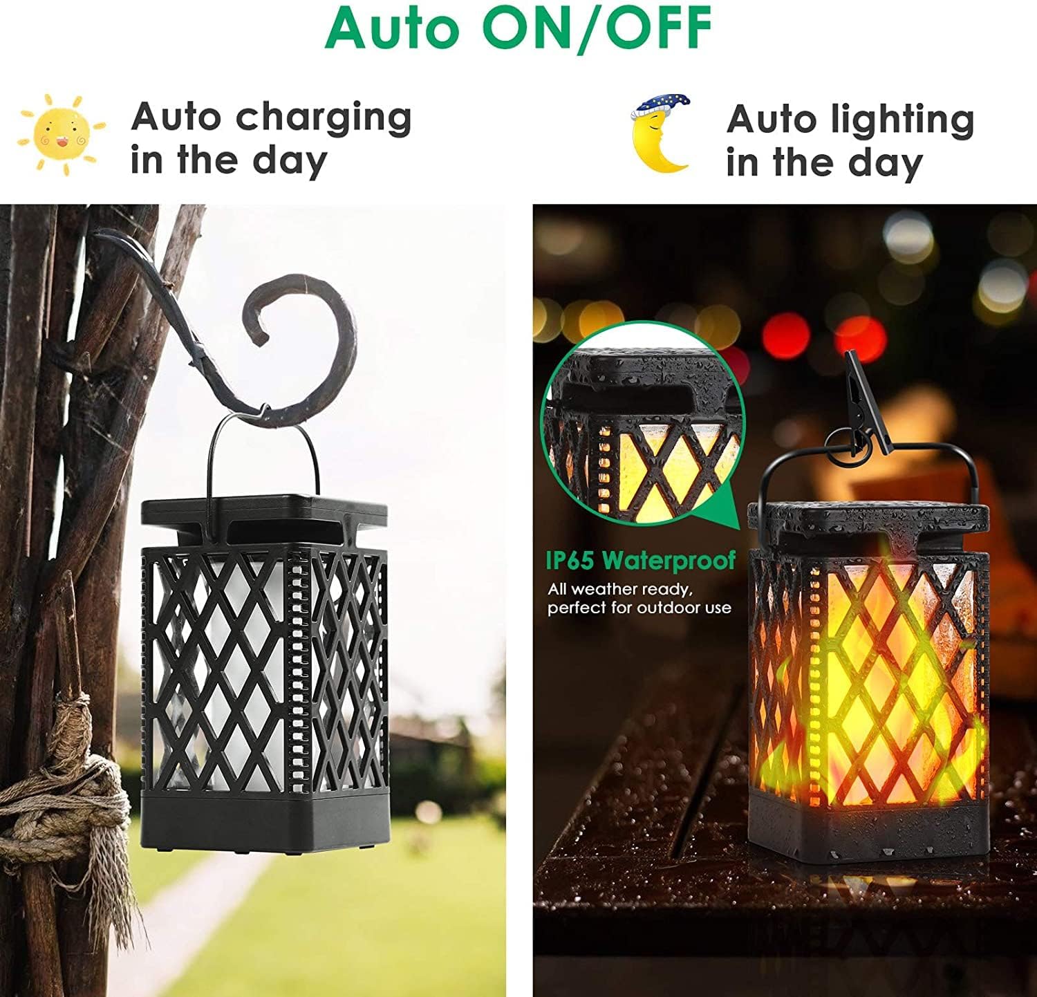 TomCare Solar Lanterns Outdoor, Flickering Flame Hanging Lights, 2 Pack