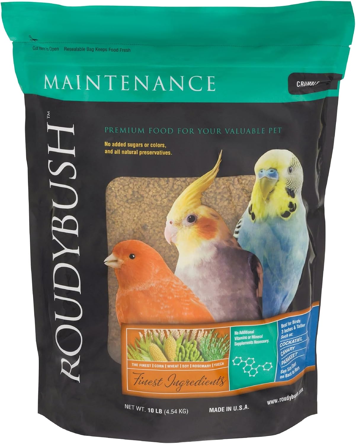 RoudyBush Daily Maintenance Food for Birds - Scientifically Formulated Bird Feed - Bird Food Pellets w/Corn, Wheat, Soy & More - Nutritious & Healthy Feed for Birds (Mini, 44oz)