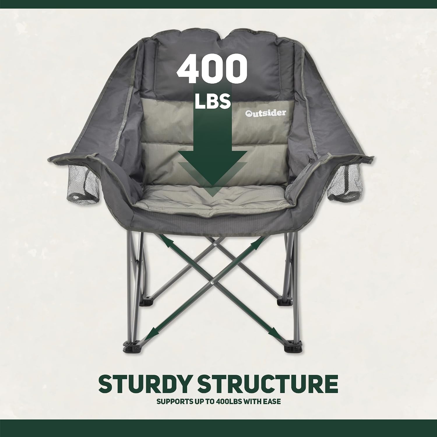OUTSIDER Oversized Padded Folding Camping Chair | Heavy Duty Padded Outdoor Chair with 400 Lbs Weight Capacity for Camping, Lawn, Balcony, Patio.