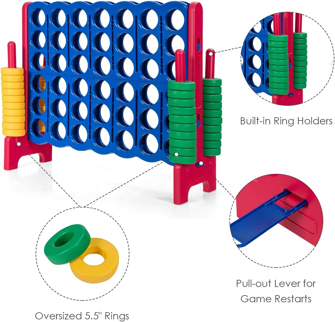 GLACER Giant 4-in-A-Row, Jumbo 4-to-Score Giant Game Set Backyard Games for Kids & Adults