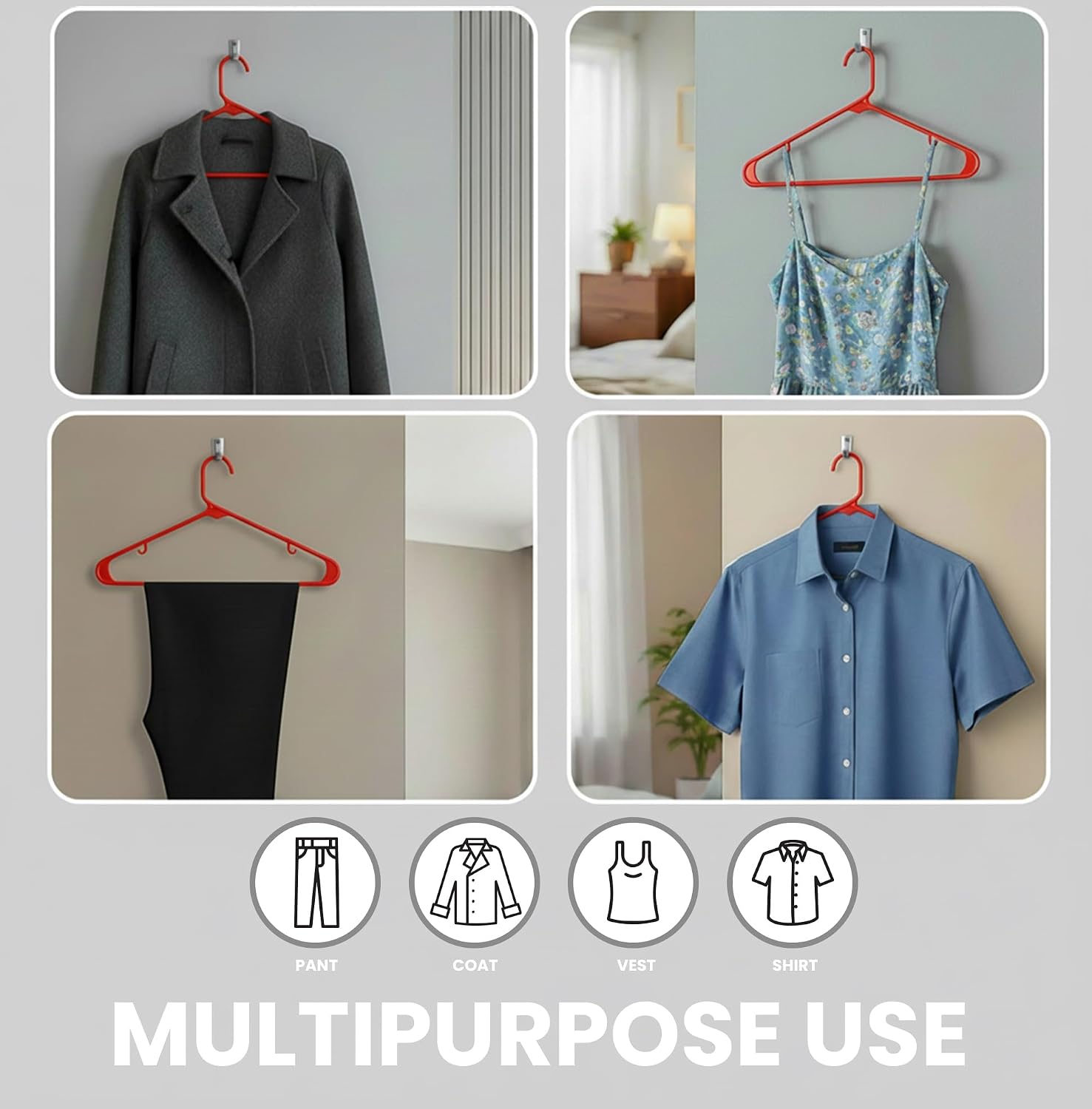 Utopia Home Plastic Hangers 50 Pack – Built-in Strap Hooks Black